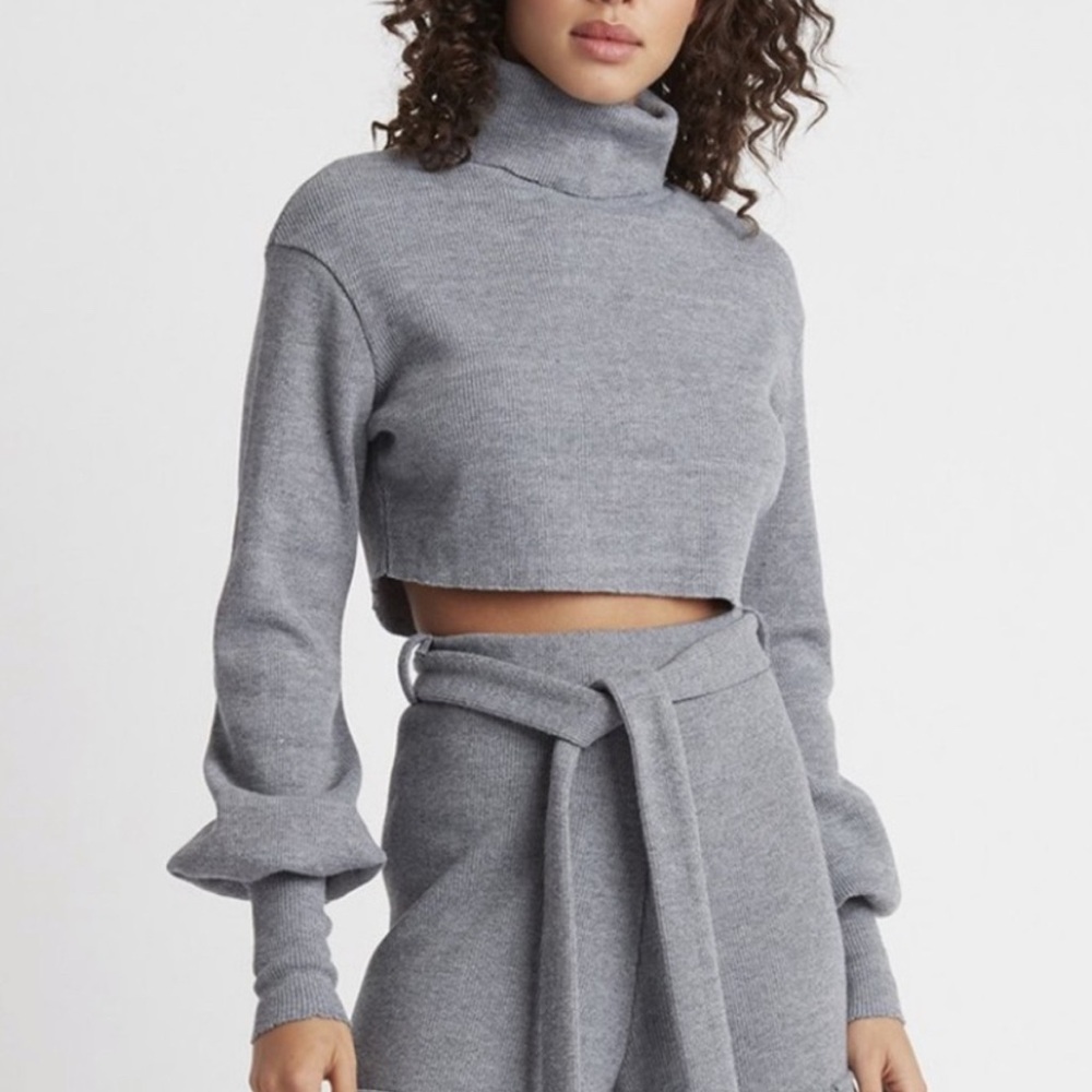 Choosy Gray Cropped Turtleneck Sweater
